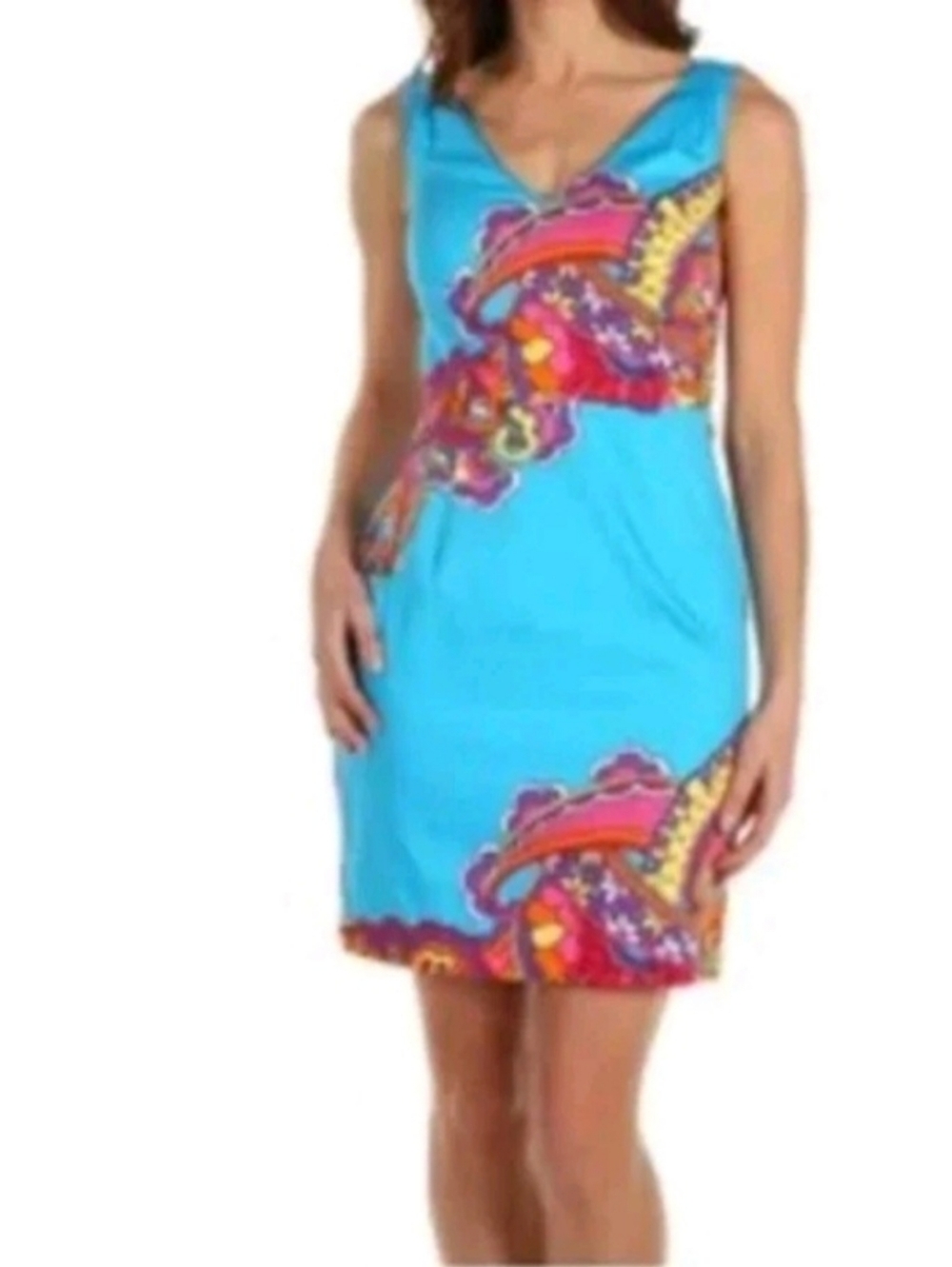 Lilly Pulitzer Bright Turquoise Sleeveless V-Neck Dress with Paisley Print